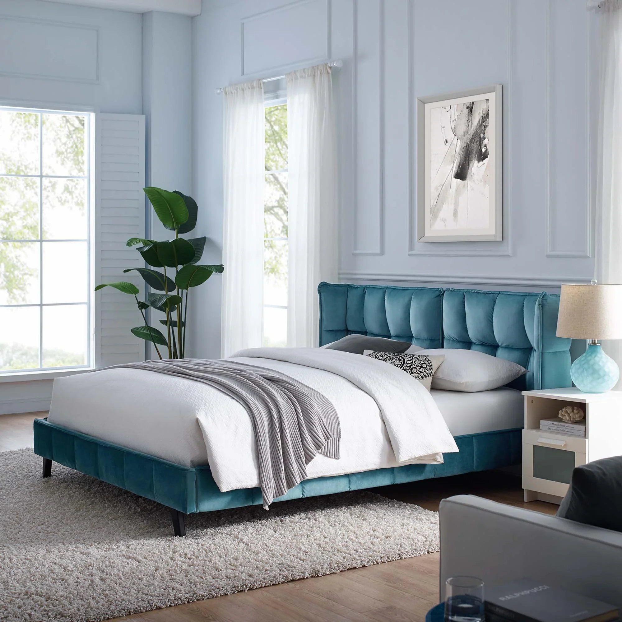 Makenna Performance Velvet Queen Platform Bed - Image 17
