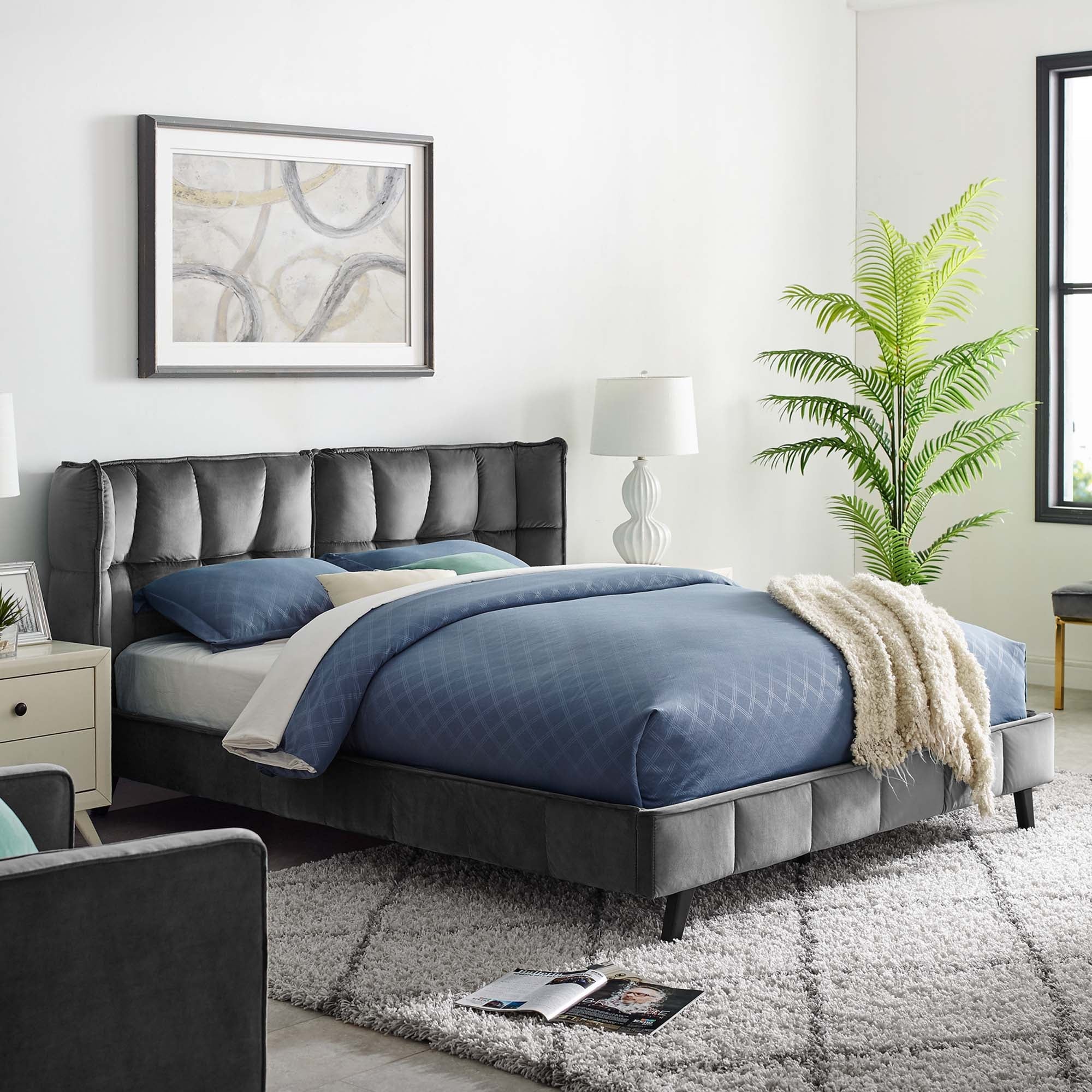 Makenna Performance Velvet Queen Platform Bed - Image 9