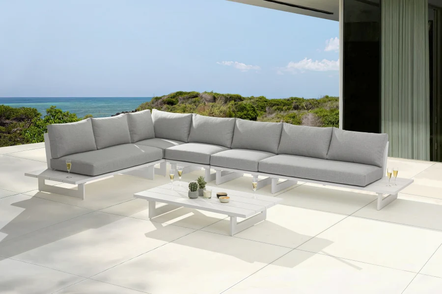 Maldives 102" Water Resistant Fabric Upholstered Outdoor Patio 5pc. Modular Sectional - Image 2