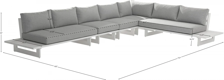 Maldives 157" Water Resistant Fabric Upholstered Outdoor Patio 5pc. Modular Sectional - Image 9