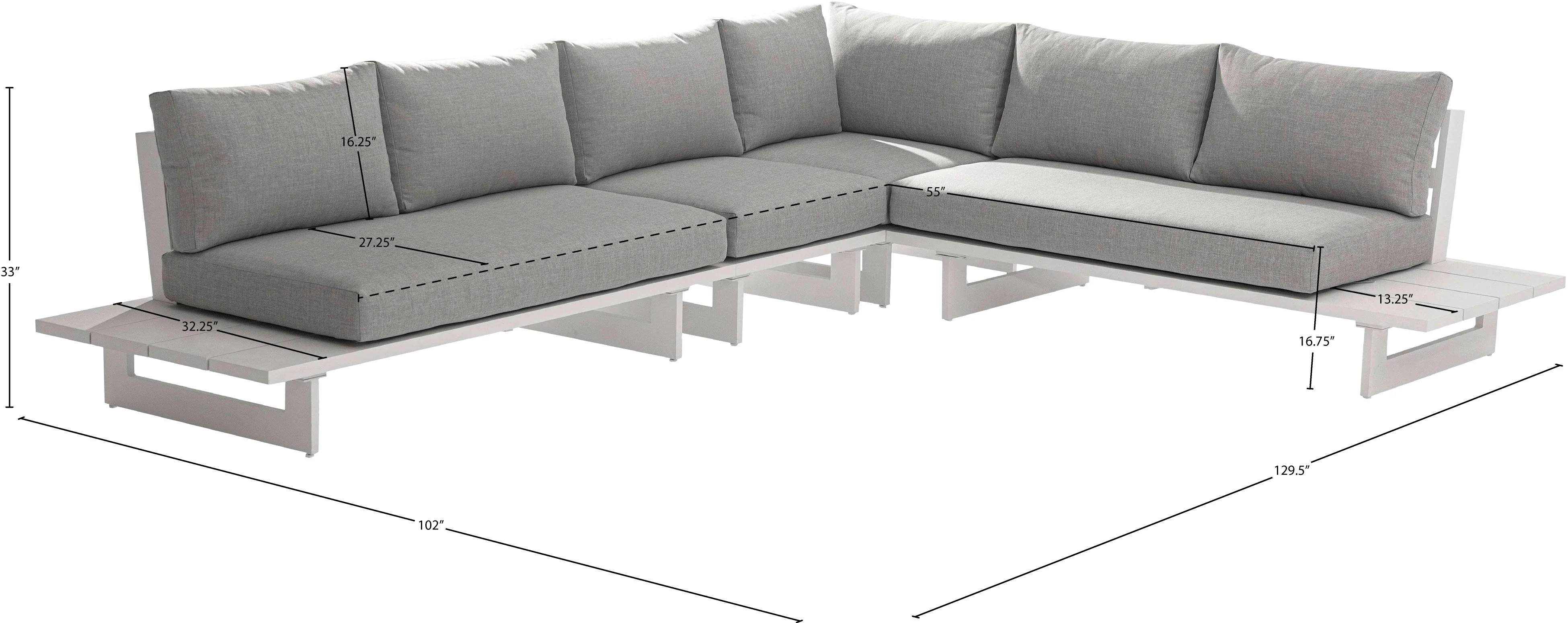 Maldives 102" Water Resistant Fabric Upholstered Outdoor Patio 4pc. Modular Sectional - Image 11