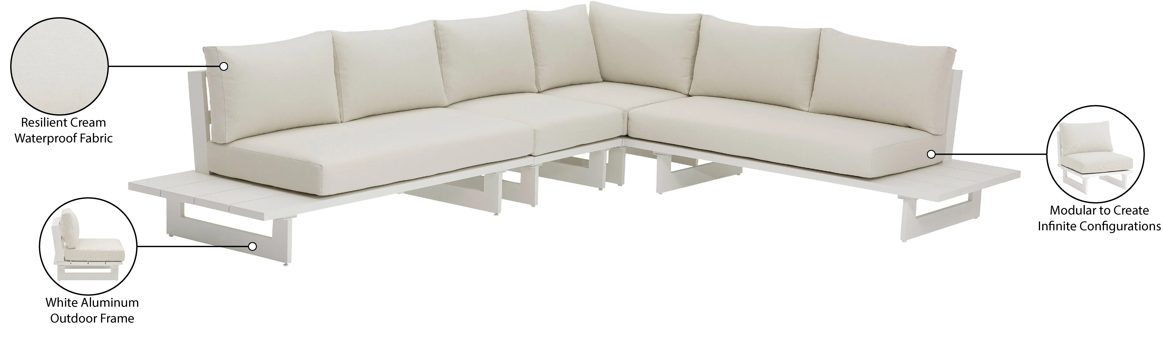 Maldives 102" Water Resistant Fabric Upholstered Outdoor Patio 4pc. Modular Sectional - Image 22