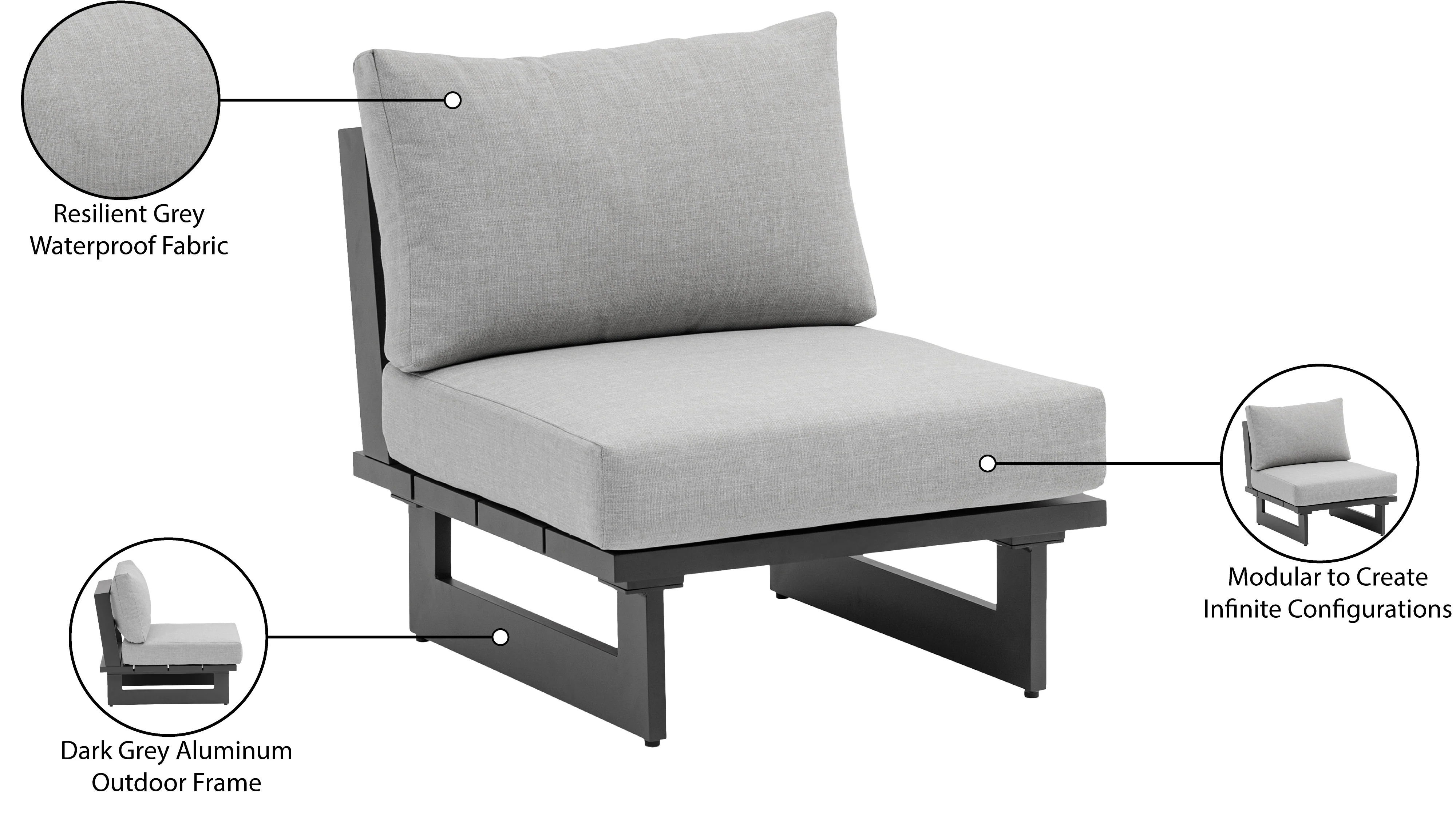 Maldives Water Resistant Fabric Upholstered Outdoor Patio Modular Armless Chair - Image 12