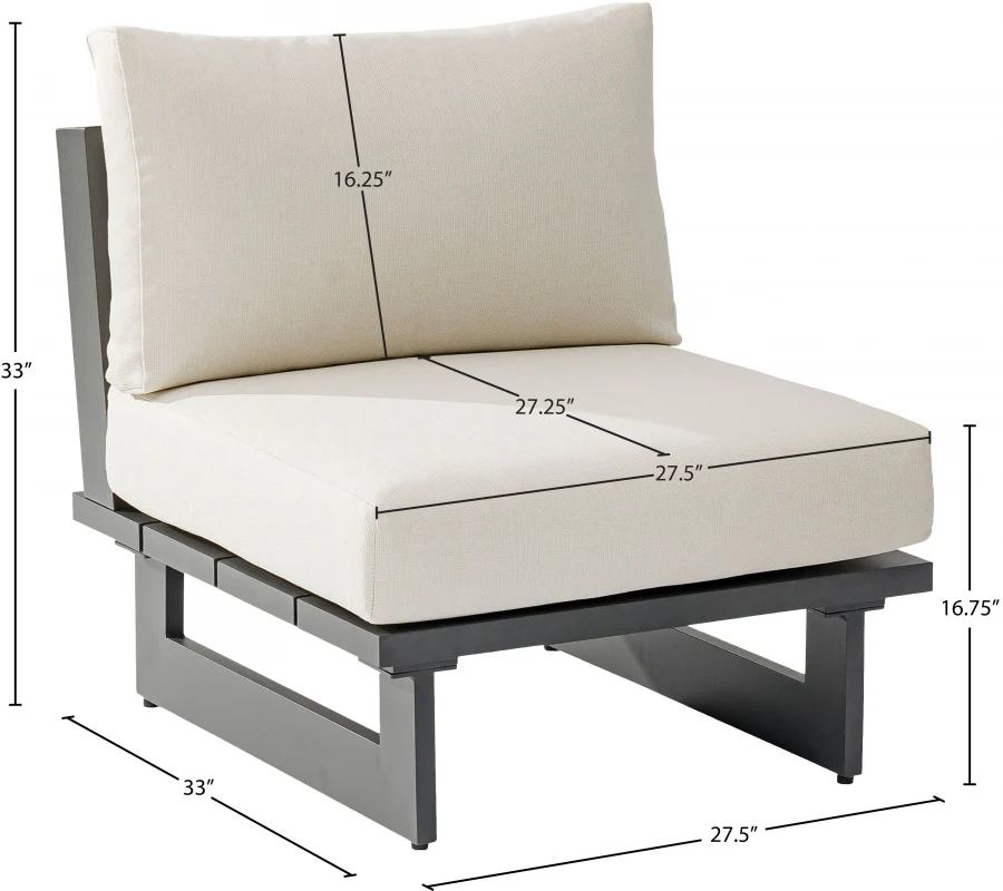 Maldives Water Resistant Fabric Upholstered Outdoor Patio Modular Armless Chair - Image 23