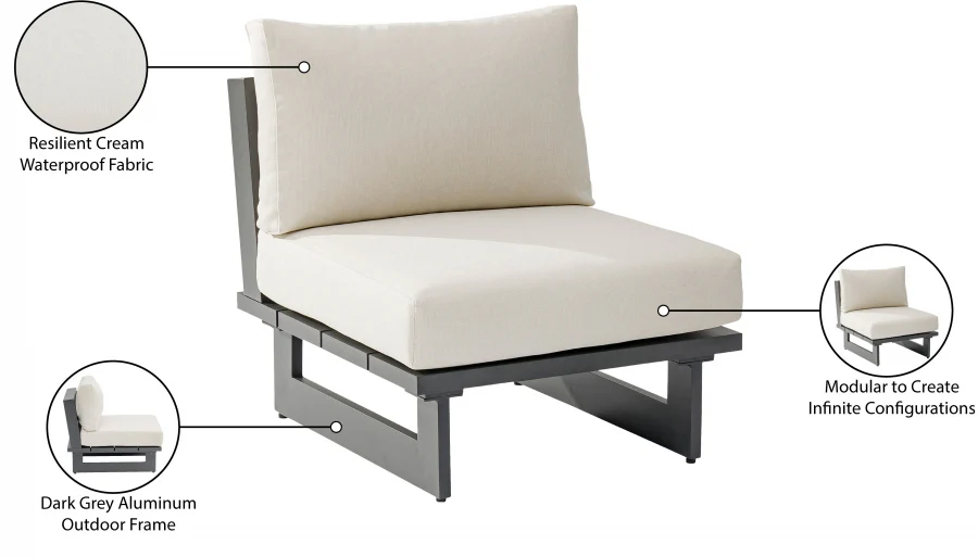 Maldives Water Resistant Fabric Upholstered Outdoor Patio Modular Armless Chair - Image 24