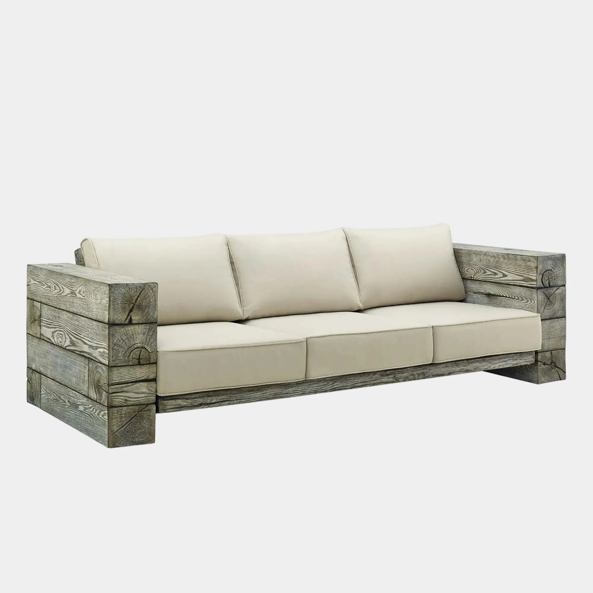 Manteo Rustic Coastal Outdoor Patio Sunbrella®Sofa in Light Gray Beige