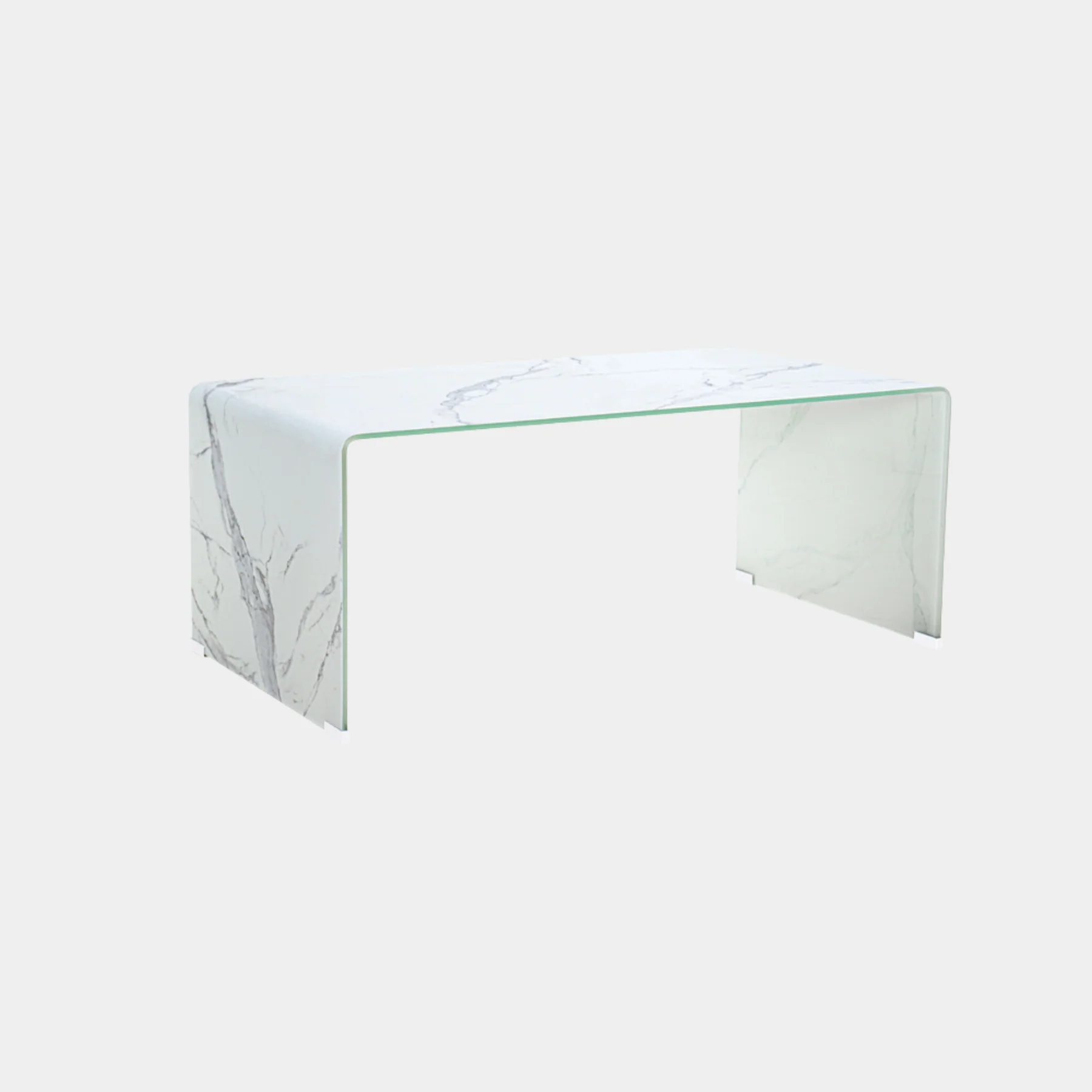 Marble Look Bent Glass Coffee Table Condo Size