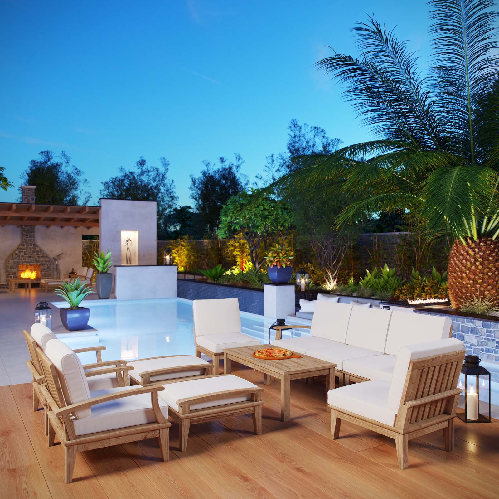 Marina 10 Piece Outdoor Patio Teak Set - Image 26