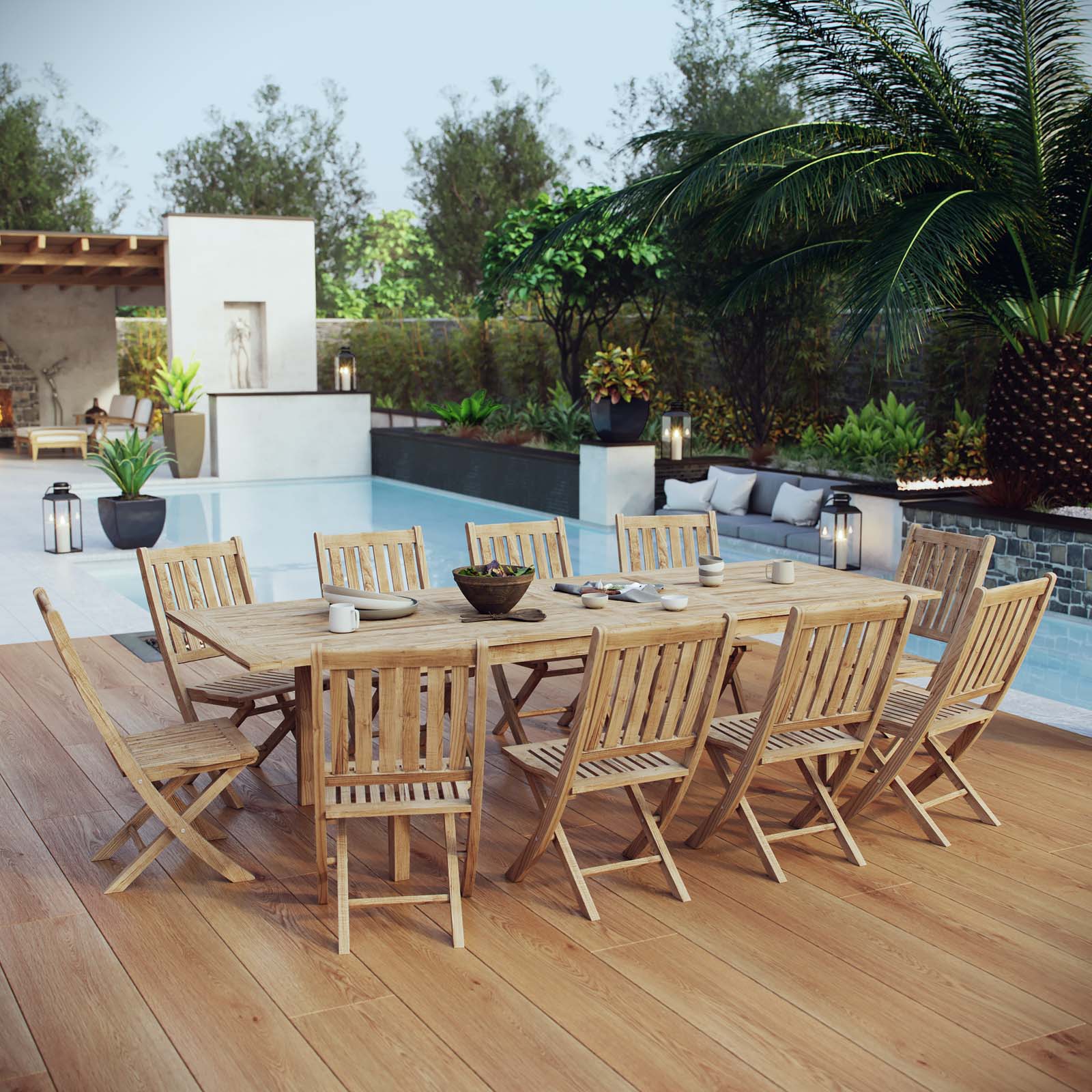 Marina 11 Piece Outdoor Patio Teak Dining Set in Natural - Image 2