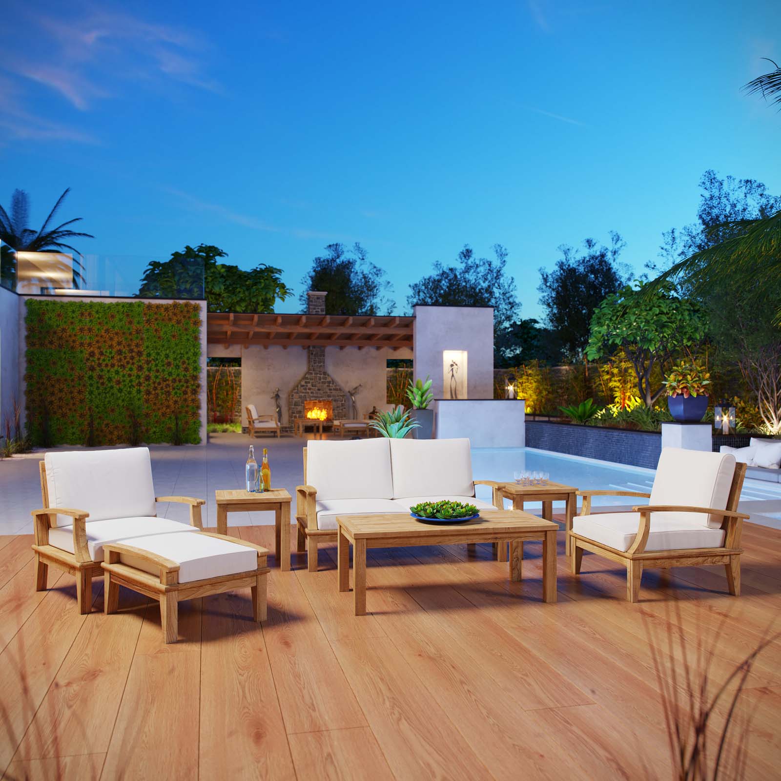 Marina 7 Piece Outdoor Patio Teak Set - Image 20