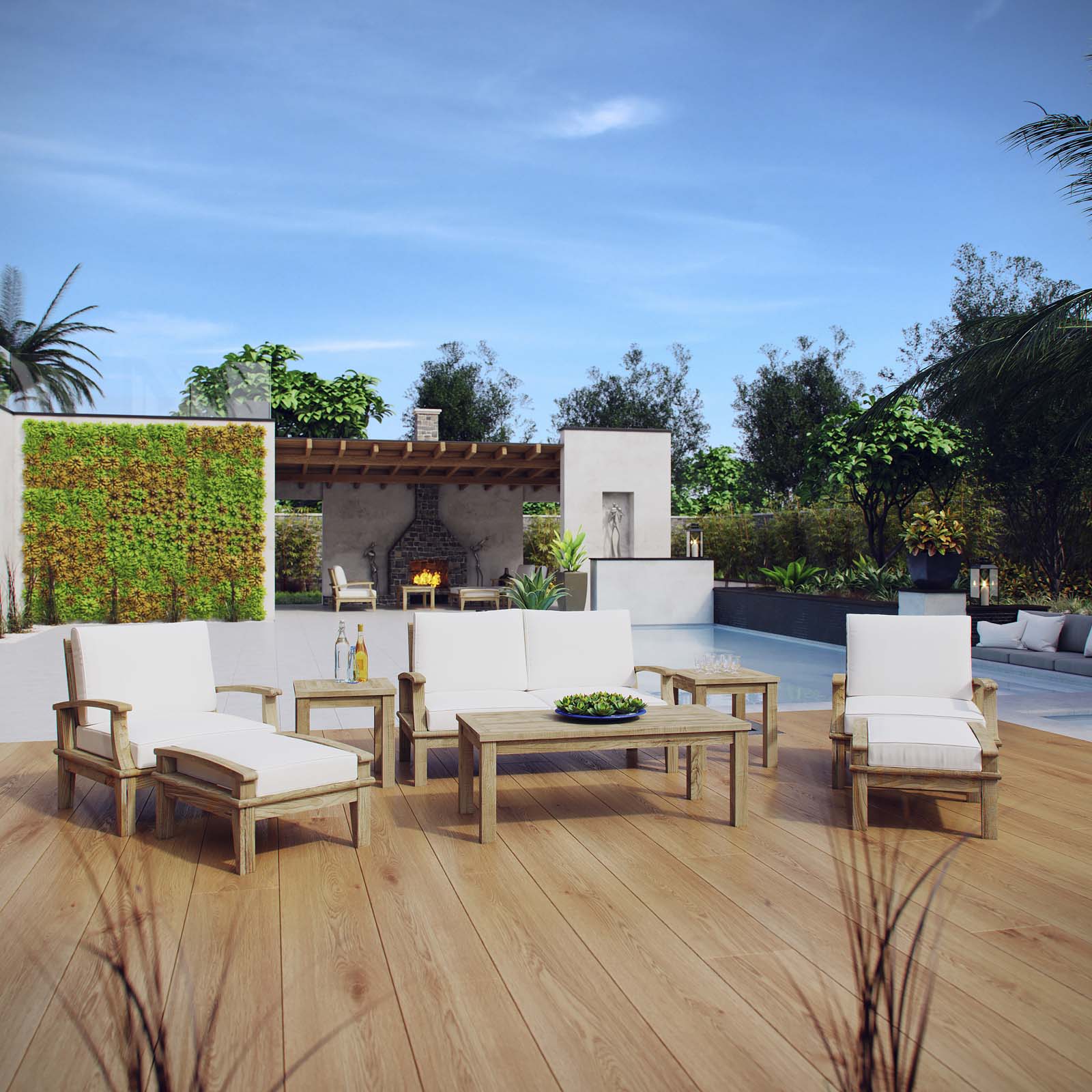 Marina 8 Piece Outdoor Patio Teak Set - Image 20