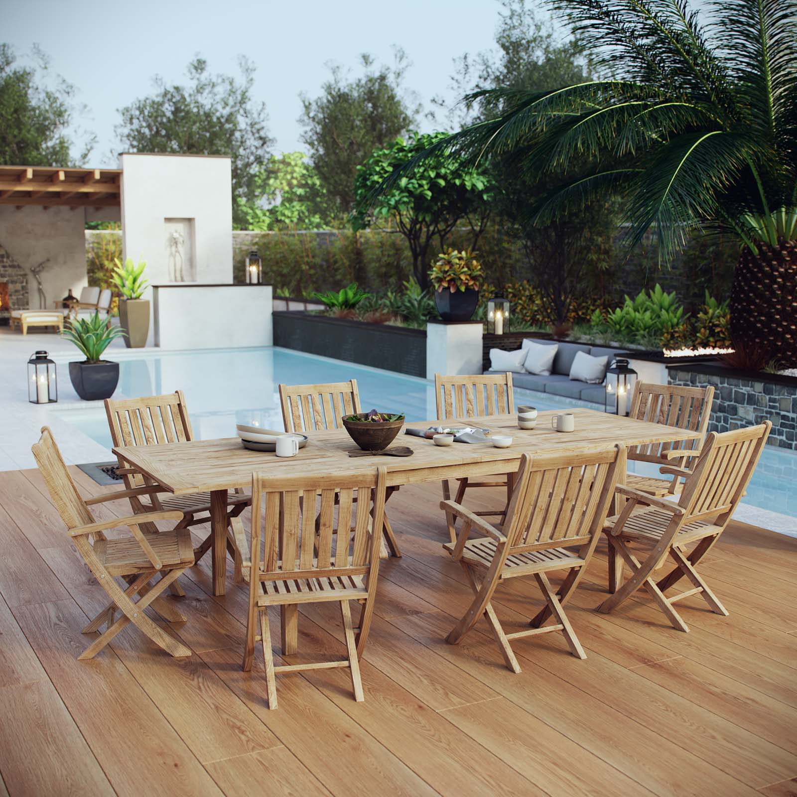 Marina 9 Piece Outdoor Patio Teak Dining Set in Natural - Image 2