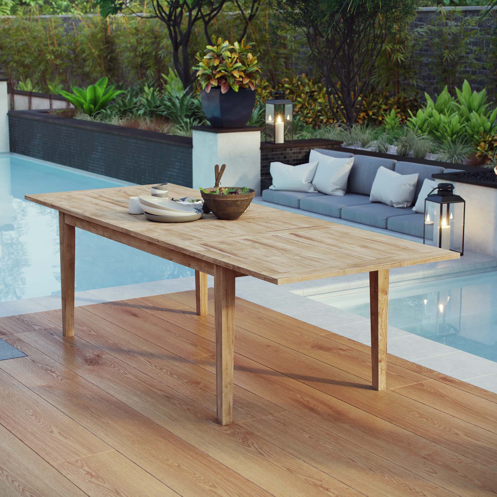 Marina Extendable Outdoor Patio Teak Dining Table in Natural - Image 2