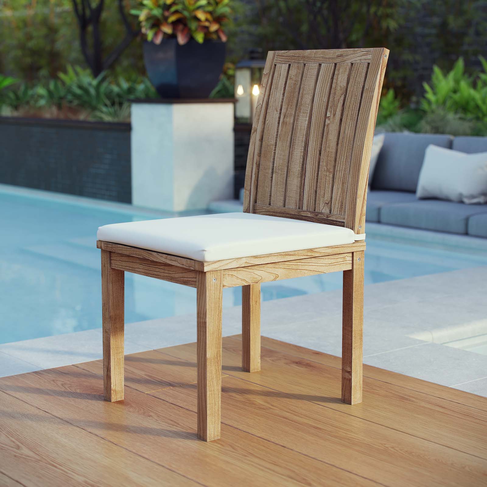 Marina Outdoor Patio Teak Dining Chair in Natural White - Image 2