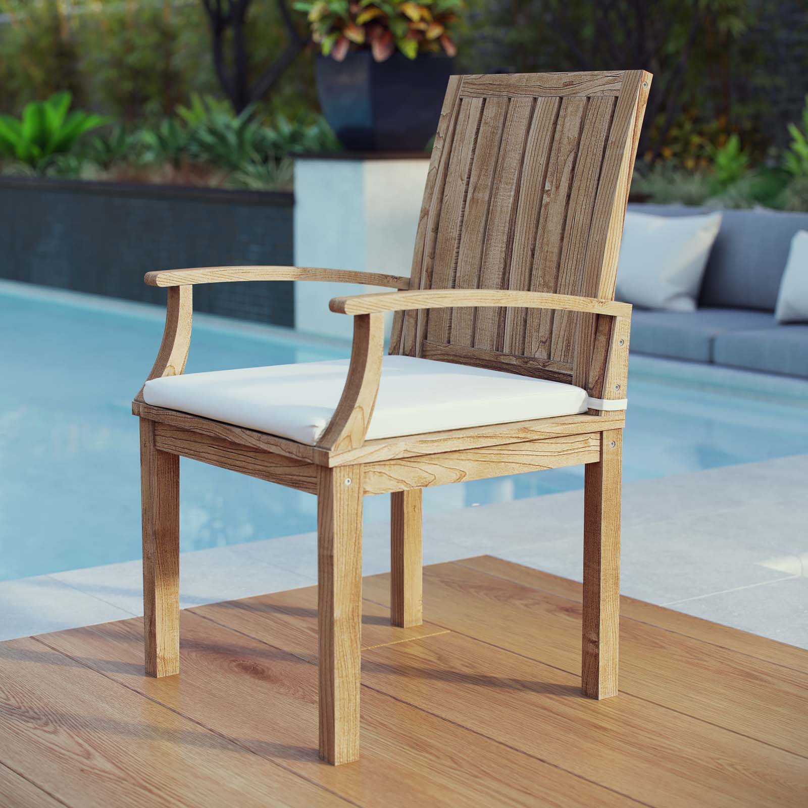 Marina Outdoor Patio Teak Dining Chair in Natural White - Image 2