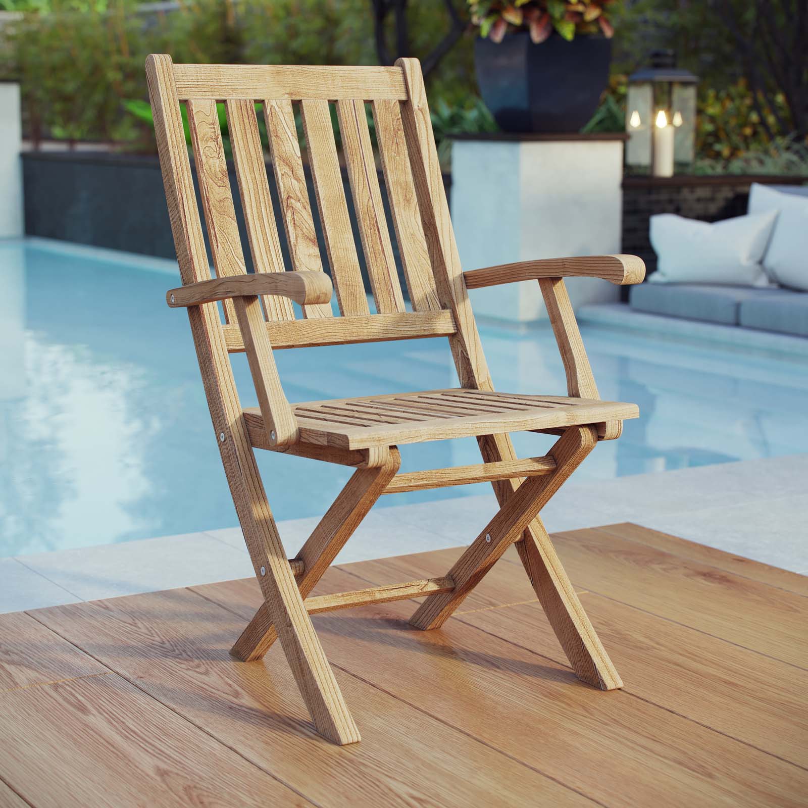 Marina Outdoor Patio Teak Folding Chair in Natural - Image 2