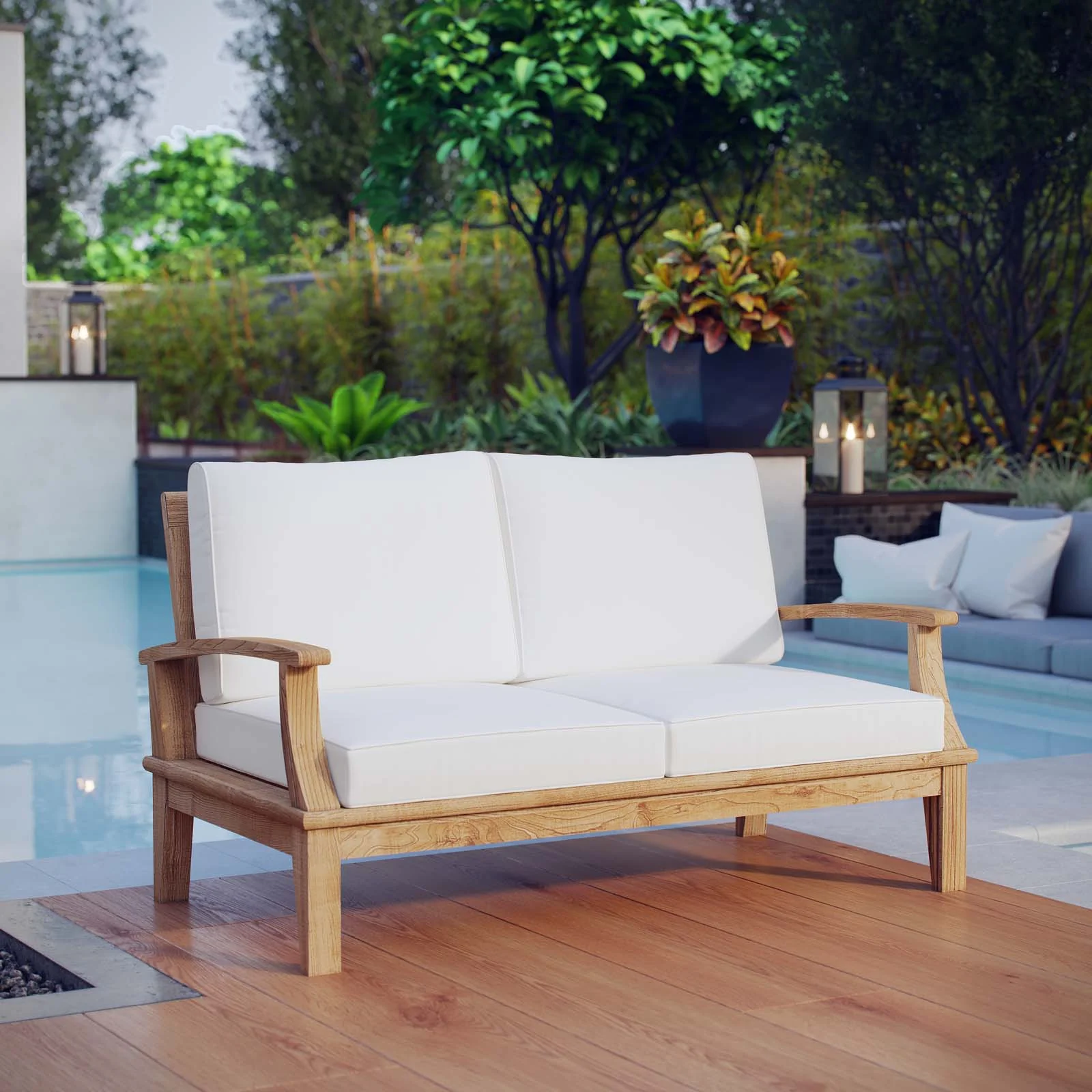 Marina Outdoor Patio Teak Loveseat - Image 14