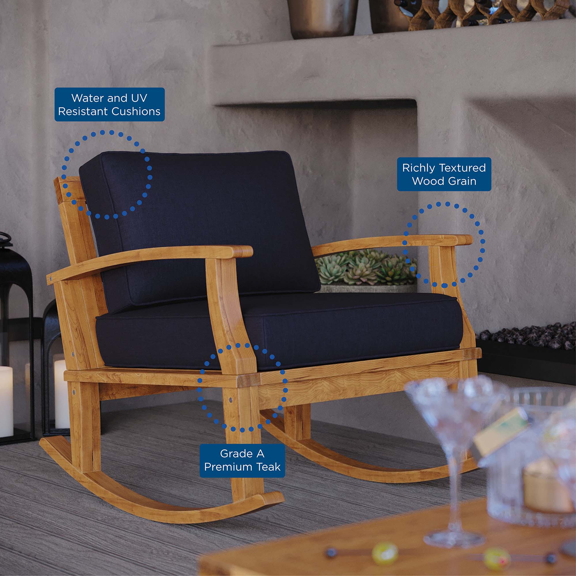 Marina Outdoor Patio Teak Rocking Chair - Image 16