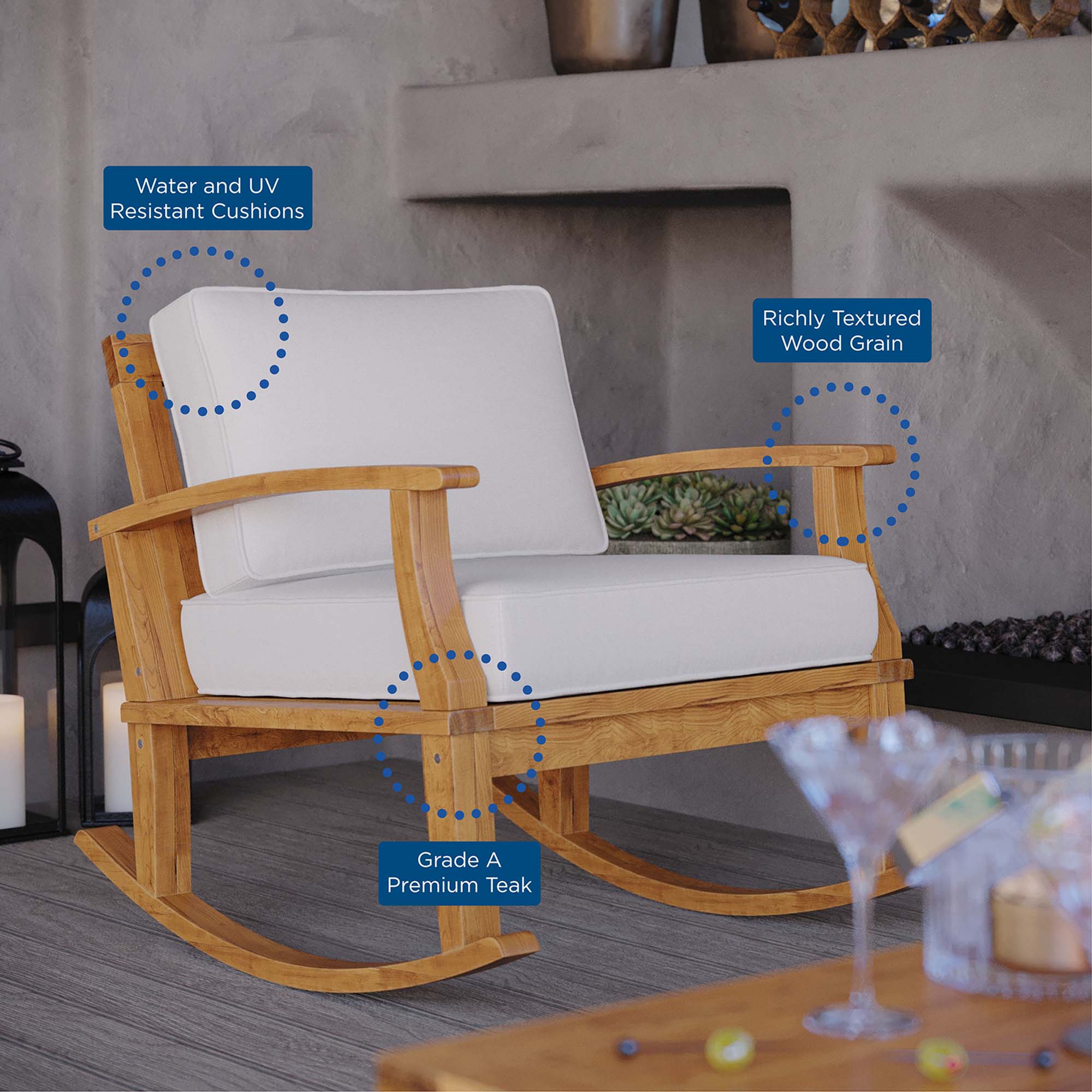 Marina Outdoor Patio Teak Rocking Chair - Image 24
