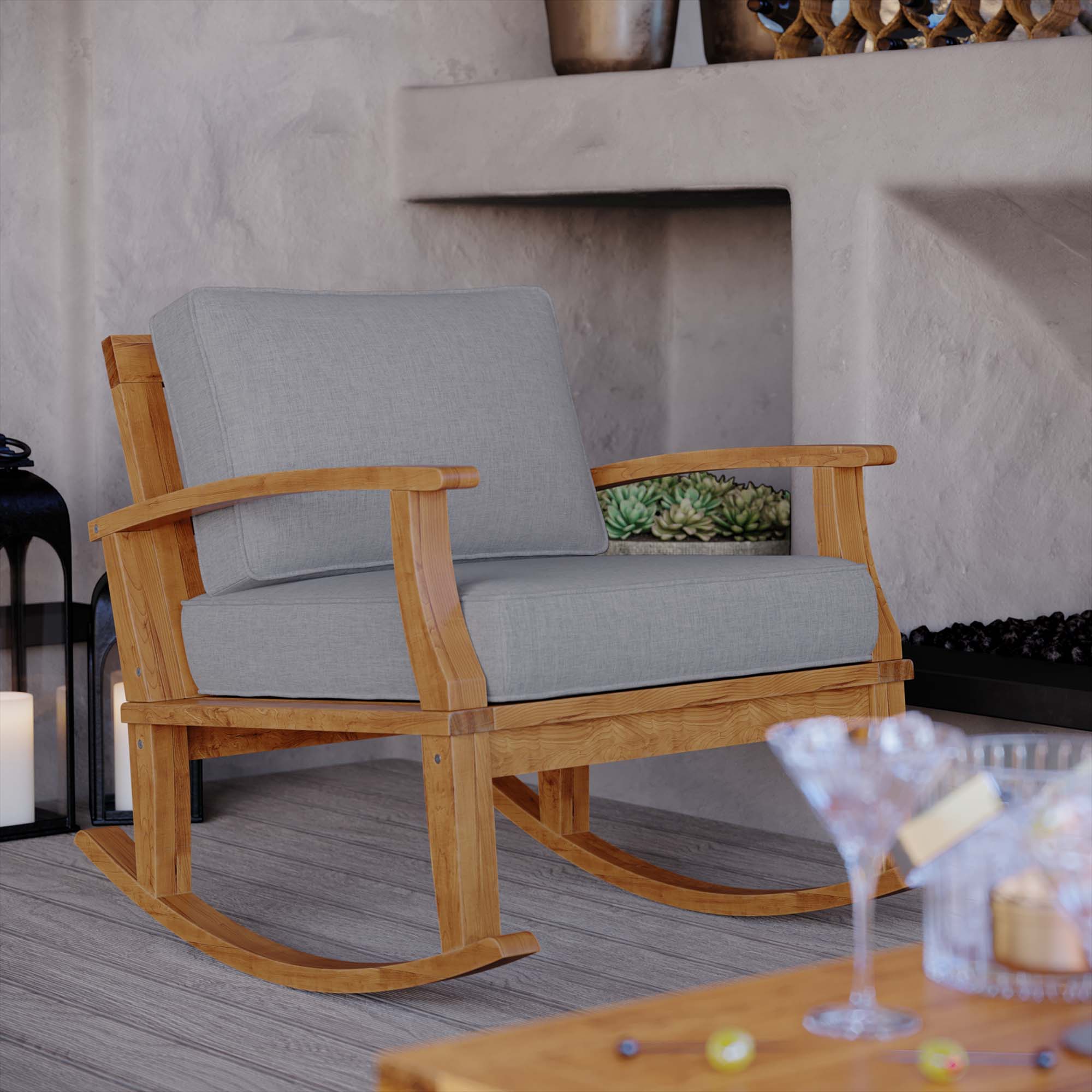 Marina Outdoor Patio Teak Rocking Chair - Image 7