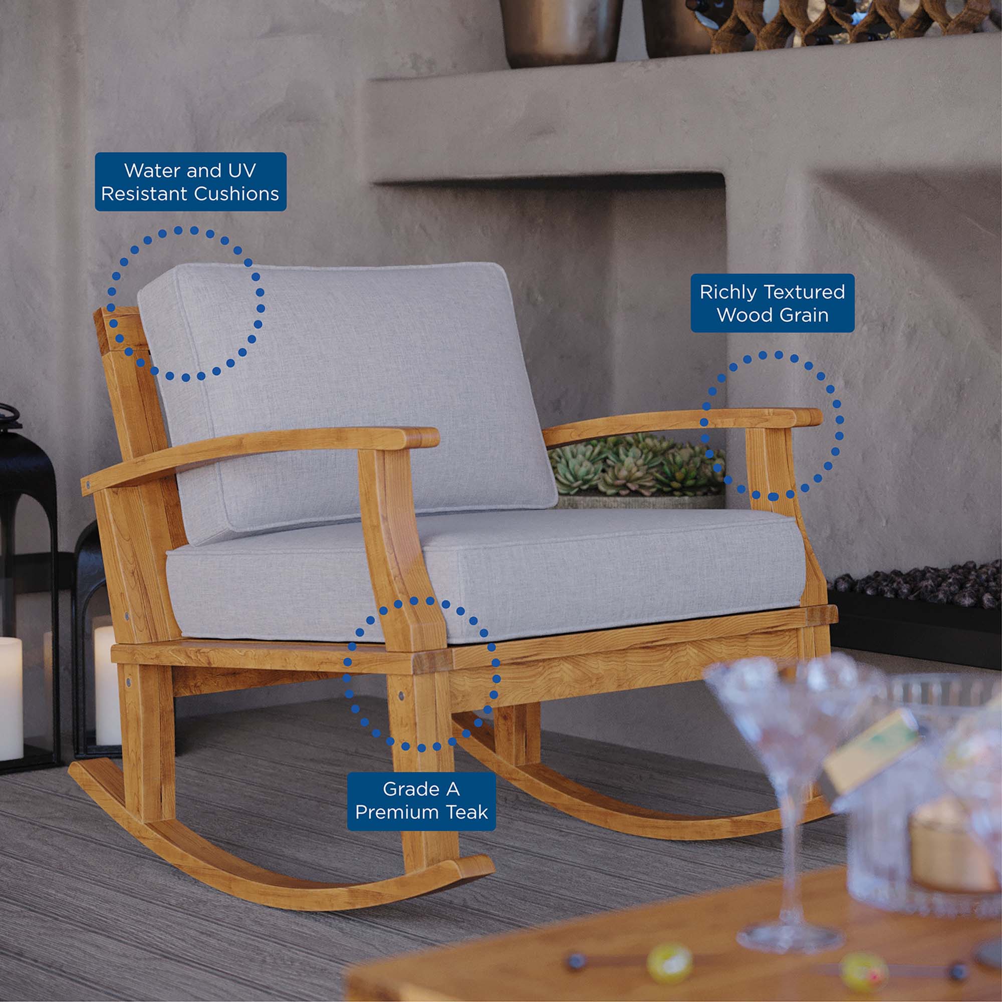 Marina Outdoor Patio Teak Rocking Chair - Image 8