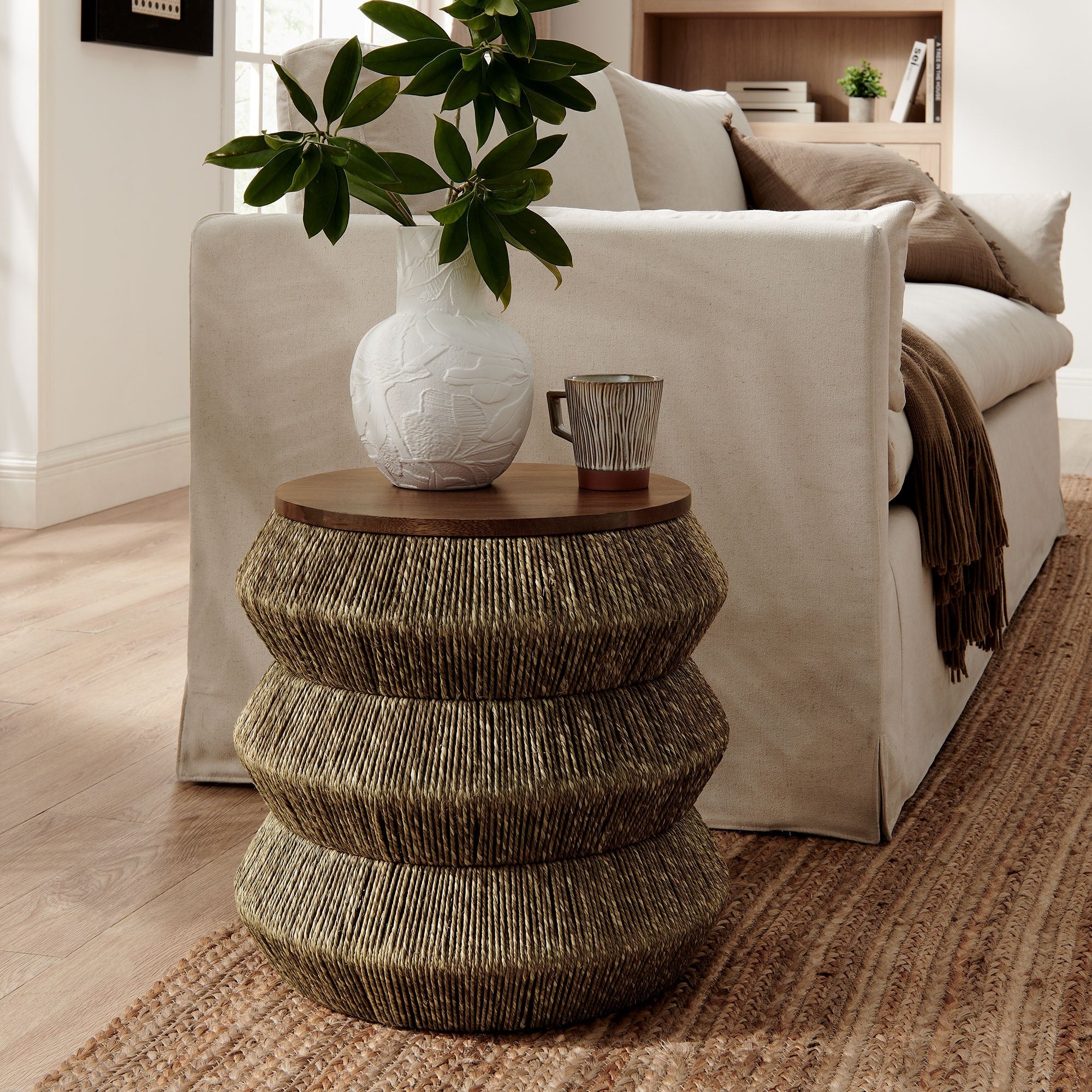 Maris Seagrass and Wood End Table in Walnut Natural - Image 2