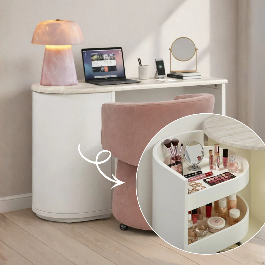 Marlene 47" Cream Faux Travertine Vanity Desk - Image 2