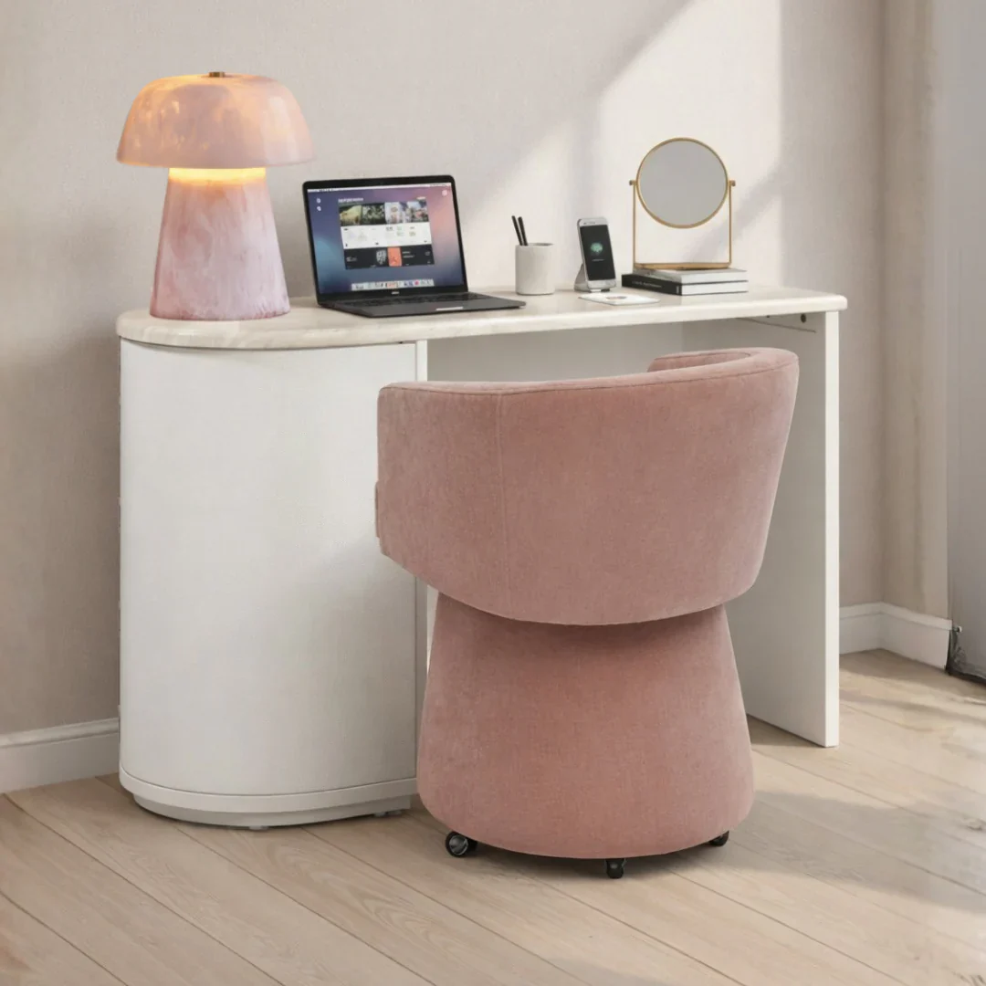 Marlene 47" Cream Faux Travertine Vanity Desk - Image 3