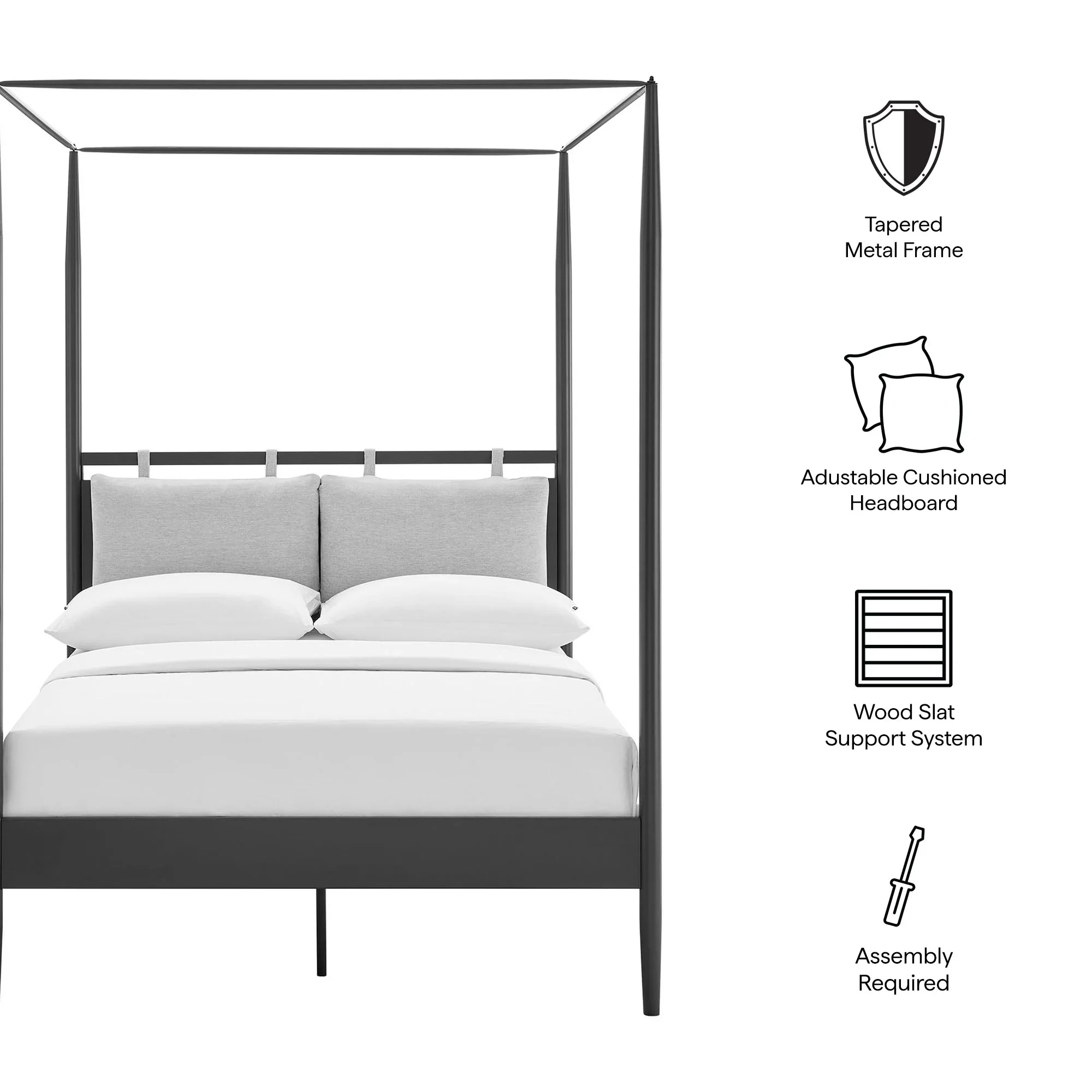 Marlowe 4-Poster Canopy Metal Queen Platform Bed - Image 21