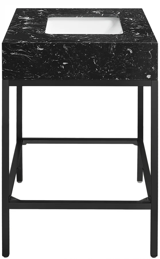Marmo Engineered Stone Top and Matte Black Base, Steel And Glass Base Vanity - Image 22