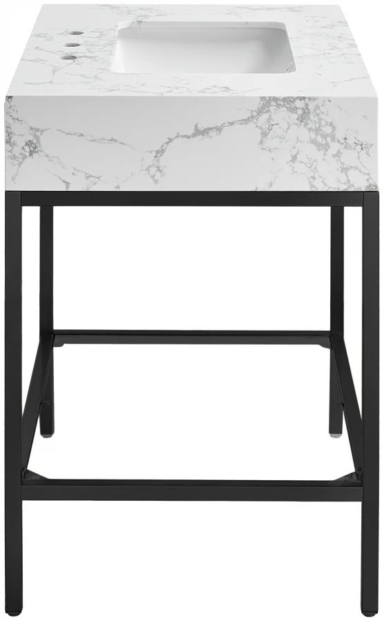 Marmo Engineered Stone Top and Matte Black Base, Steel And Glass Base Vanity - Image 30