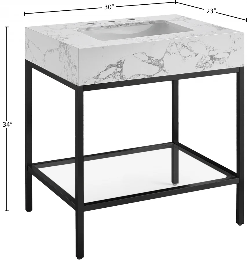 Marmo Engineered Stone Top and Matte Black Base, Steel And Glass Base Vanity - Image 34
