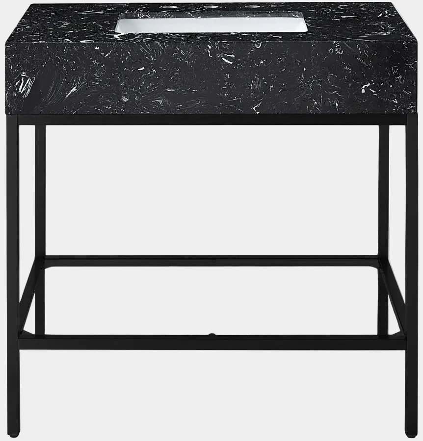 Marmo Engineered Stone Top and Matte Black Base, Steel And Glass Base Vanity - Image 35