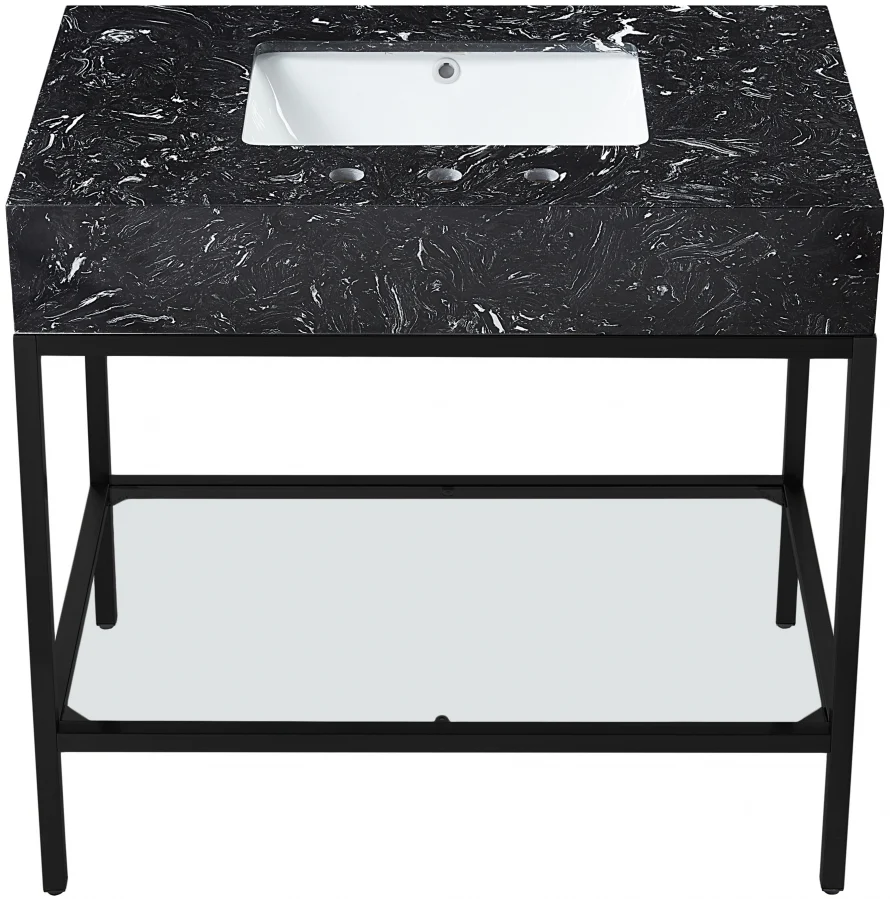 Marmo Engineered Stone Top and Matte Black Base, Steel And Glass Base Vanity - Image 37