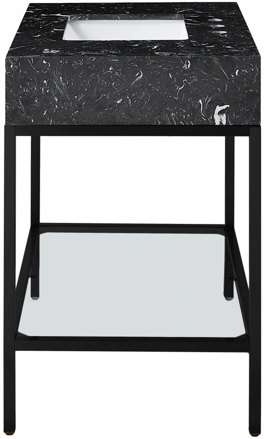 Marmo Engineered Stone Top and Matte Black Base, Steel And Glass Base Vanity - Image 39