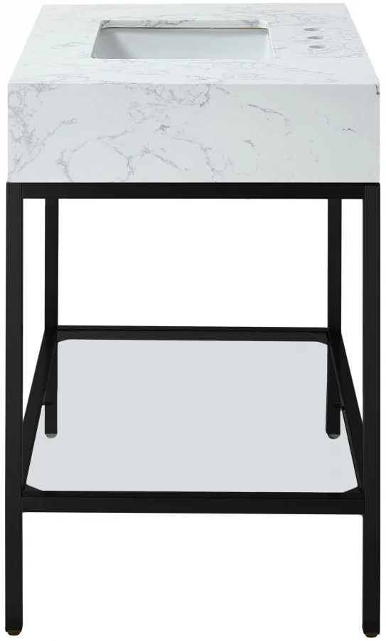 Marmo Engineered Stone Top and Matte Black Base, Steel And Glass Base Vanity - Image 48