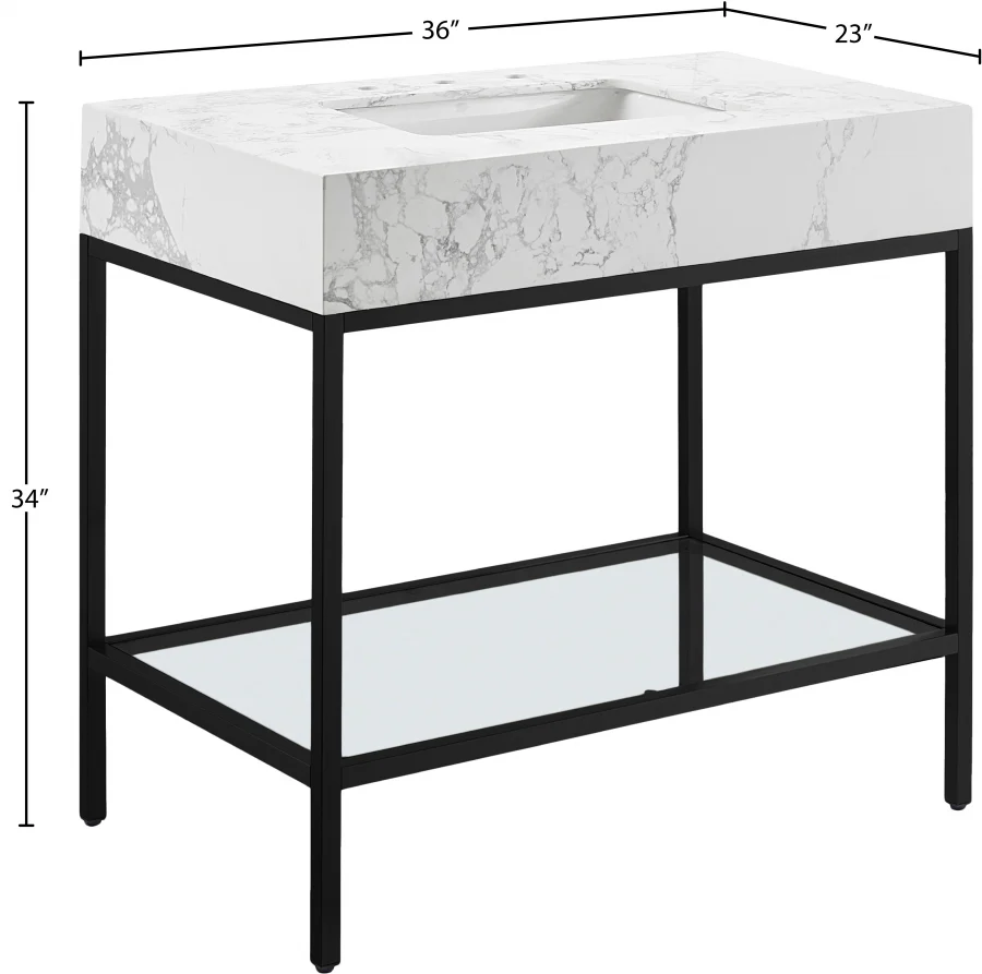 Marmo Engineered Stone Top and Matte Black Base, Steel And Glass Base Vanity - Image 50