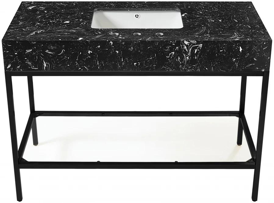 Marmo Engineered Stone Top and Matte Black Base, Steel And Glass Base Vanity - Image 54