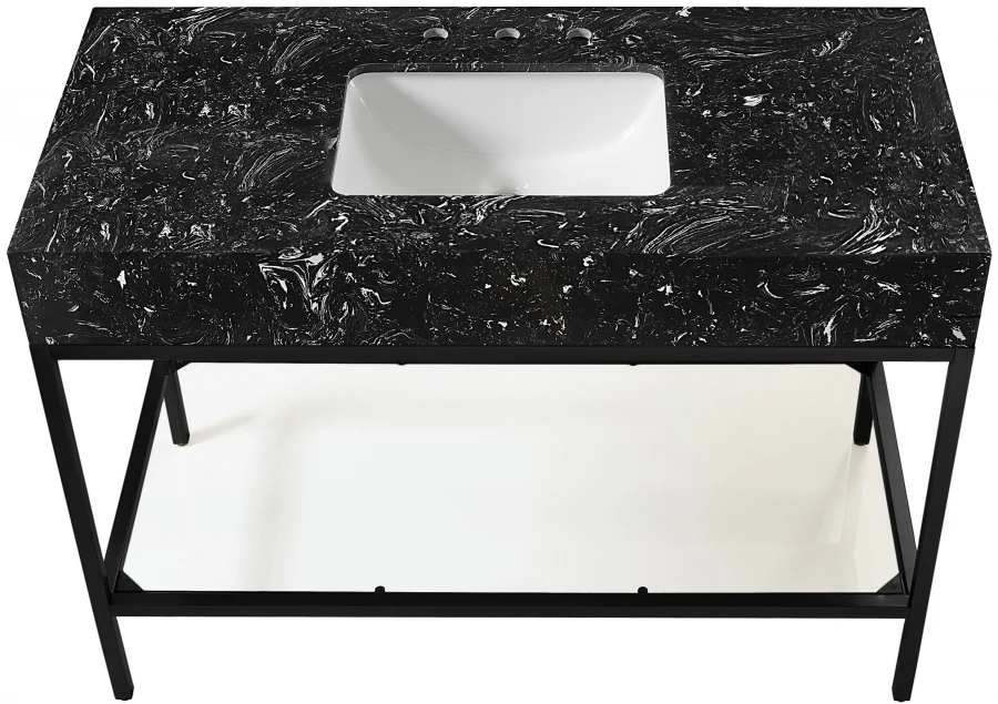Marmo Engineered Stone Top and Matte Black Base, Steel And Glass Base Vanity - Image 55