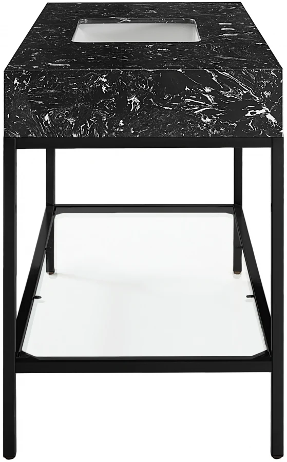Marmo Engineered Stone Top and Matte Black Base, Steel And Glass Base Vanity - Image 56