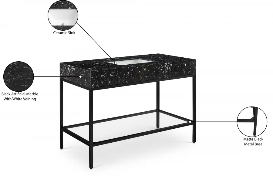 Marmo Engineered Stone Top and Matte Black Base, Steel And Glass Base Vanity - Image 58