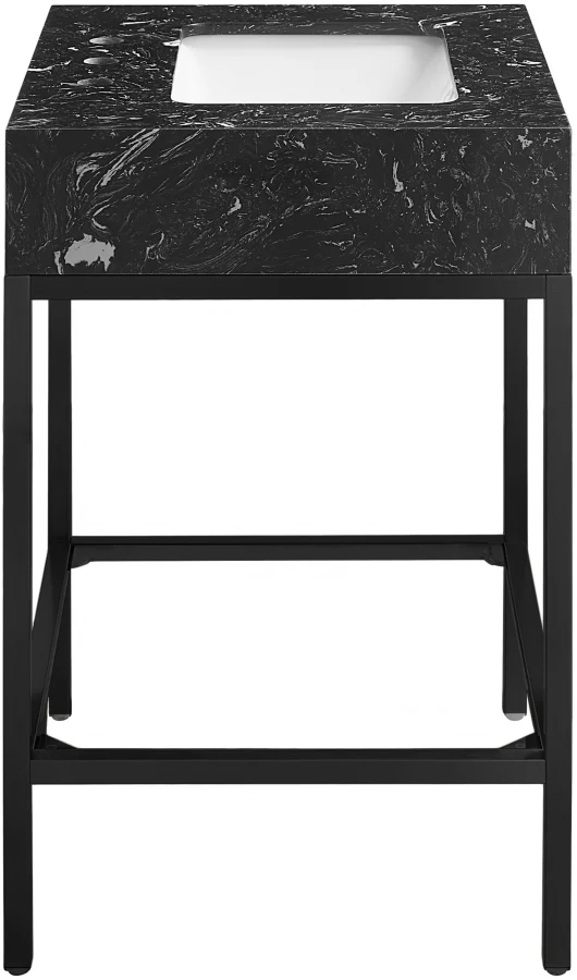 Marmo Engineered Stone Top and Matte Black Base, Steel And Glass Base Vanity - Image 6