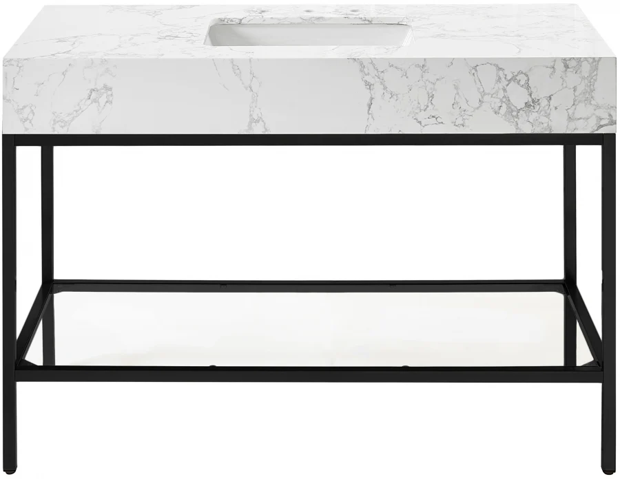 Marmo Engineered Stone Top and Matte Black Base, Steel And Glass Base Vanity - Image 60