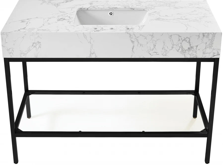 Marmo Engineered Stone Top and Matte Black Base, Steel And Glass Base Vanity - Image 62