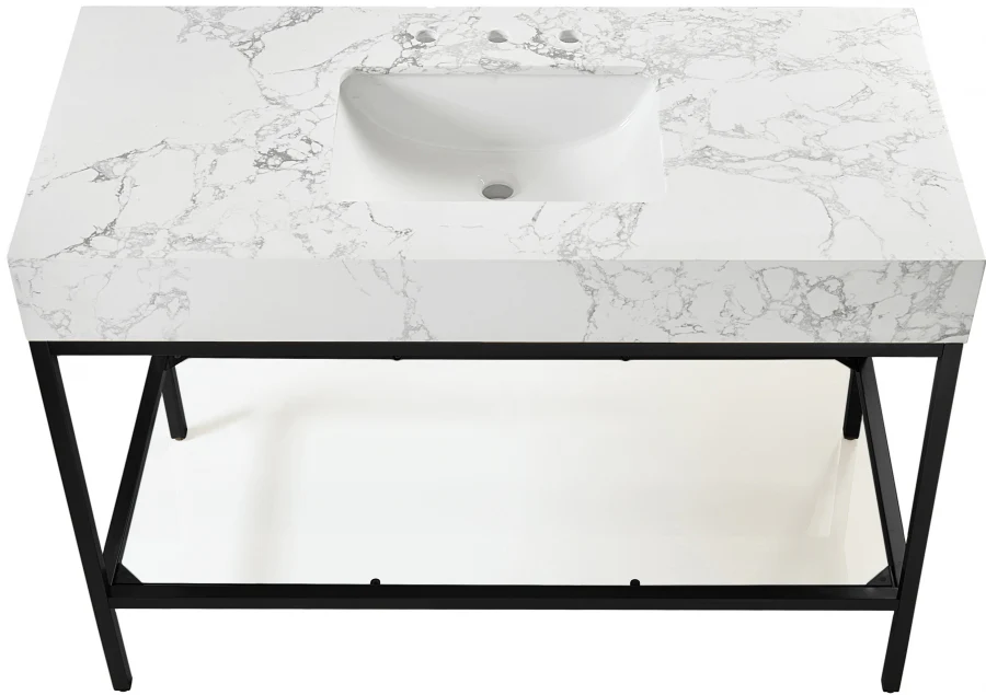 Marmo Engineered Stone Top and Matte Black Base, Steel And Glass Base Vanity - Image 63
