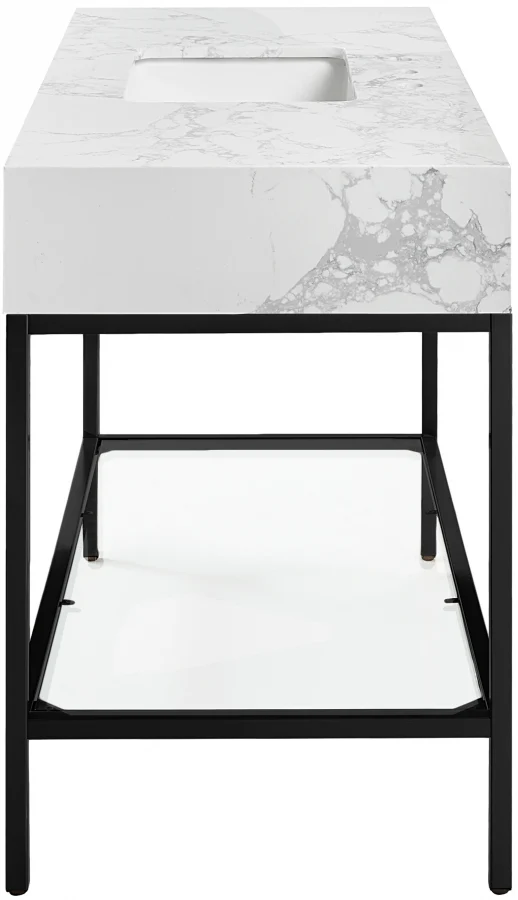 Marmo Engineered Stone Top and Matte Black Base, Steel And Glass Base Vanity - Image 64