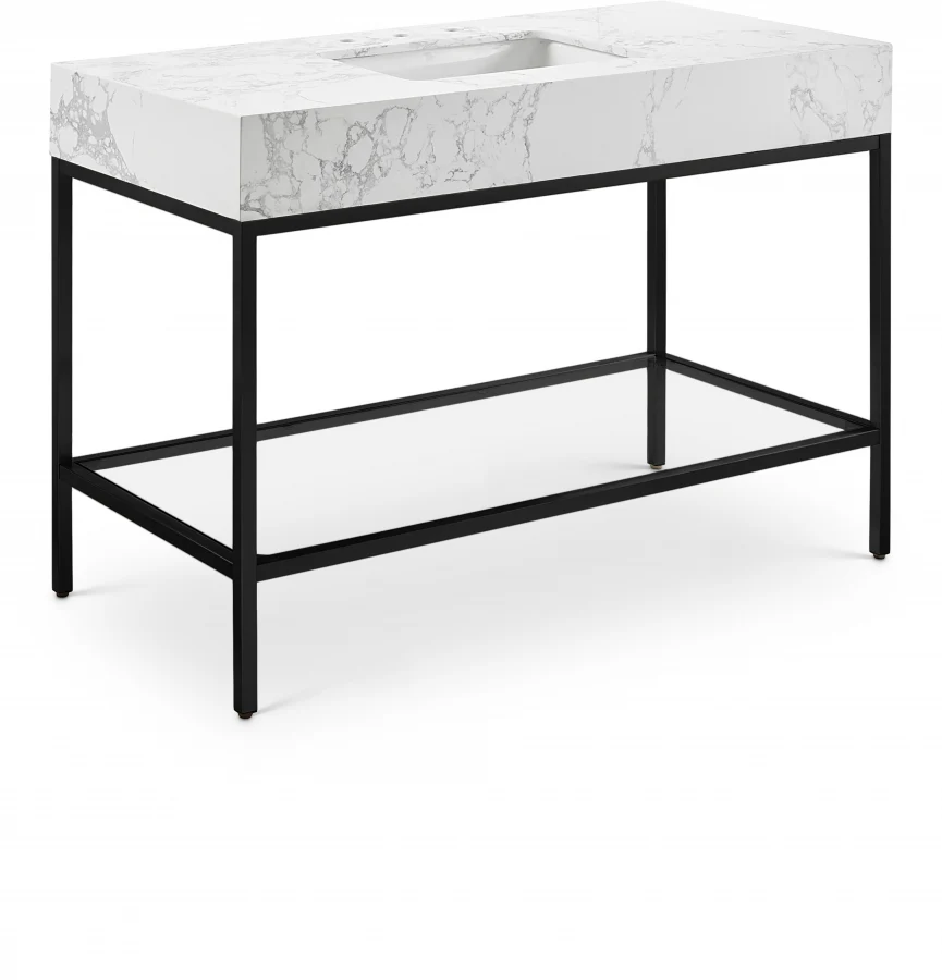 Marmo Engineered Stone Top and Matte Black Base, Steel And Glass Base Vanity - Image 66