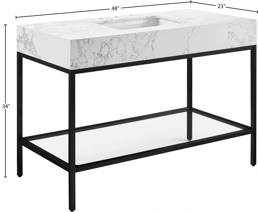 Marmo Engineered Stone Top and Matte Black Base, Steel And Glass Base Vanity - Image 67