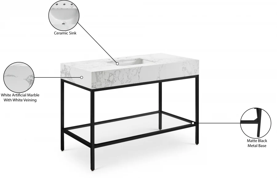Marmo Engineered Stone Top and Matte Black Base, Steel And Glass Base Vanity - Image 68