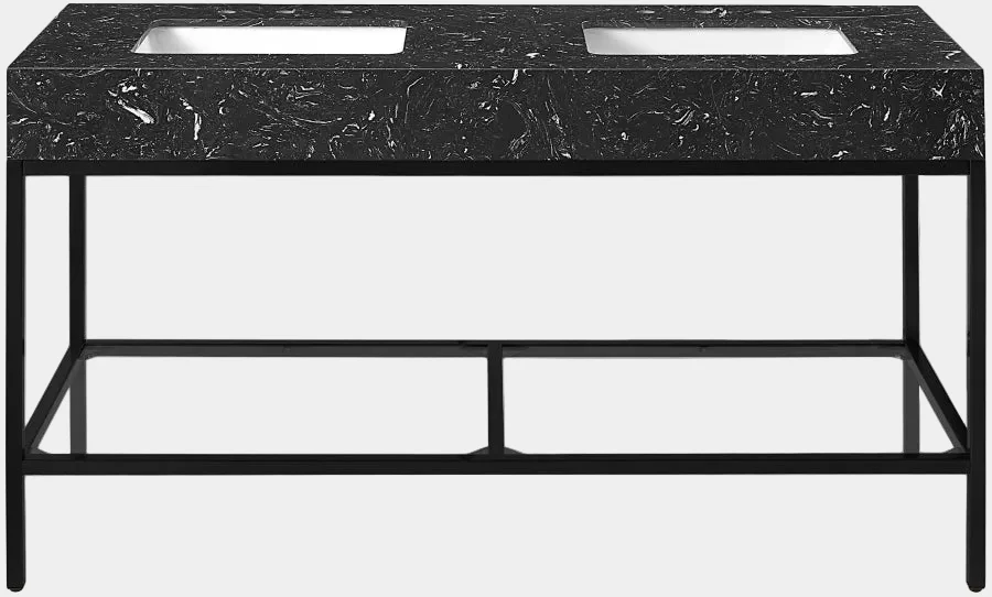Marmo Engineered Stone Top and Matte Black Base, Steel And Glass Base Vanity - Image 69